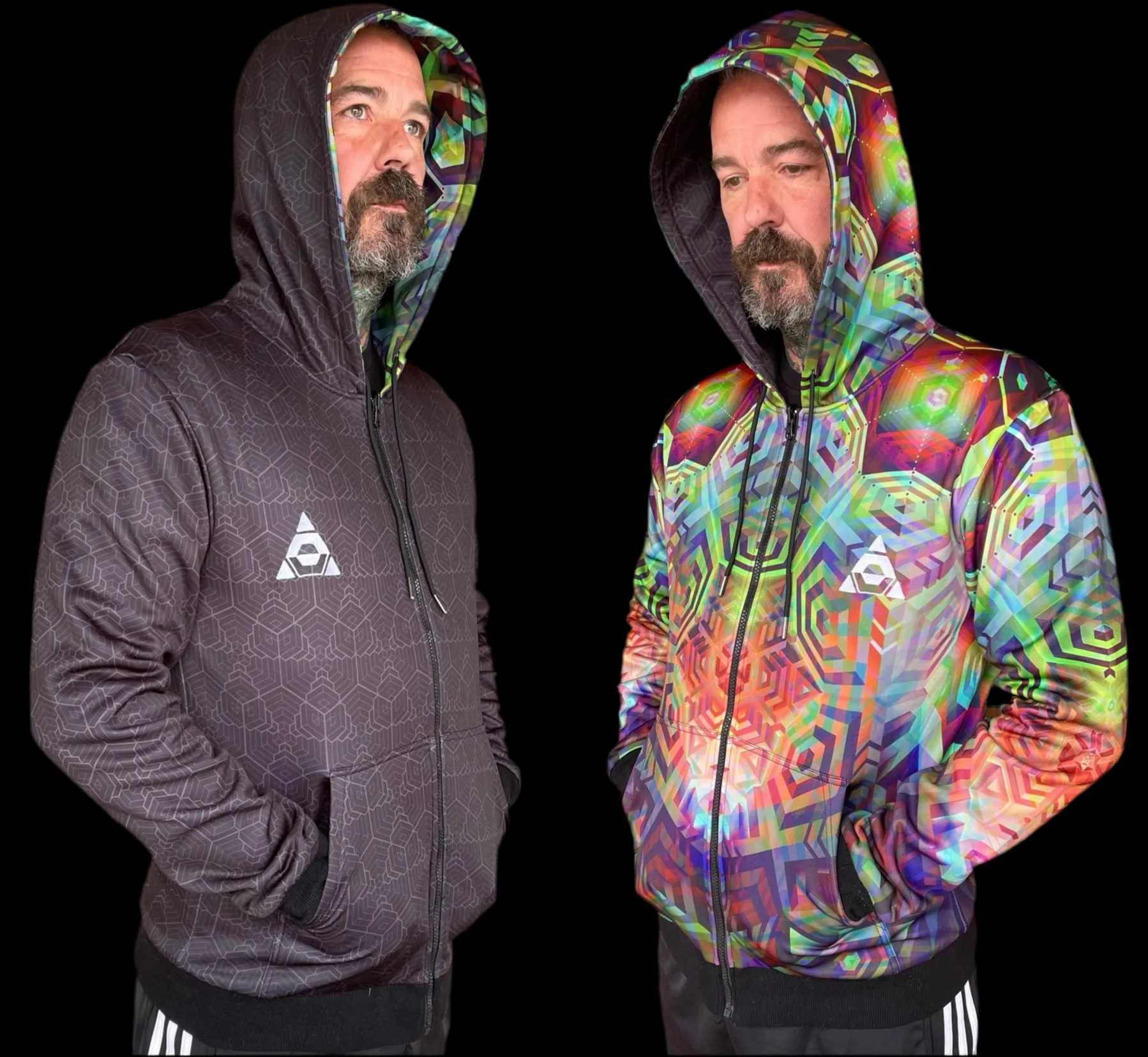 UNISEX CLOSED EYES REVERSIBLE ART ZIP UP HOODIE