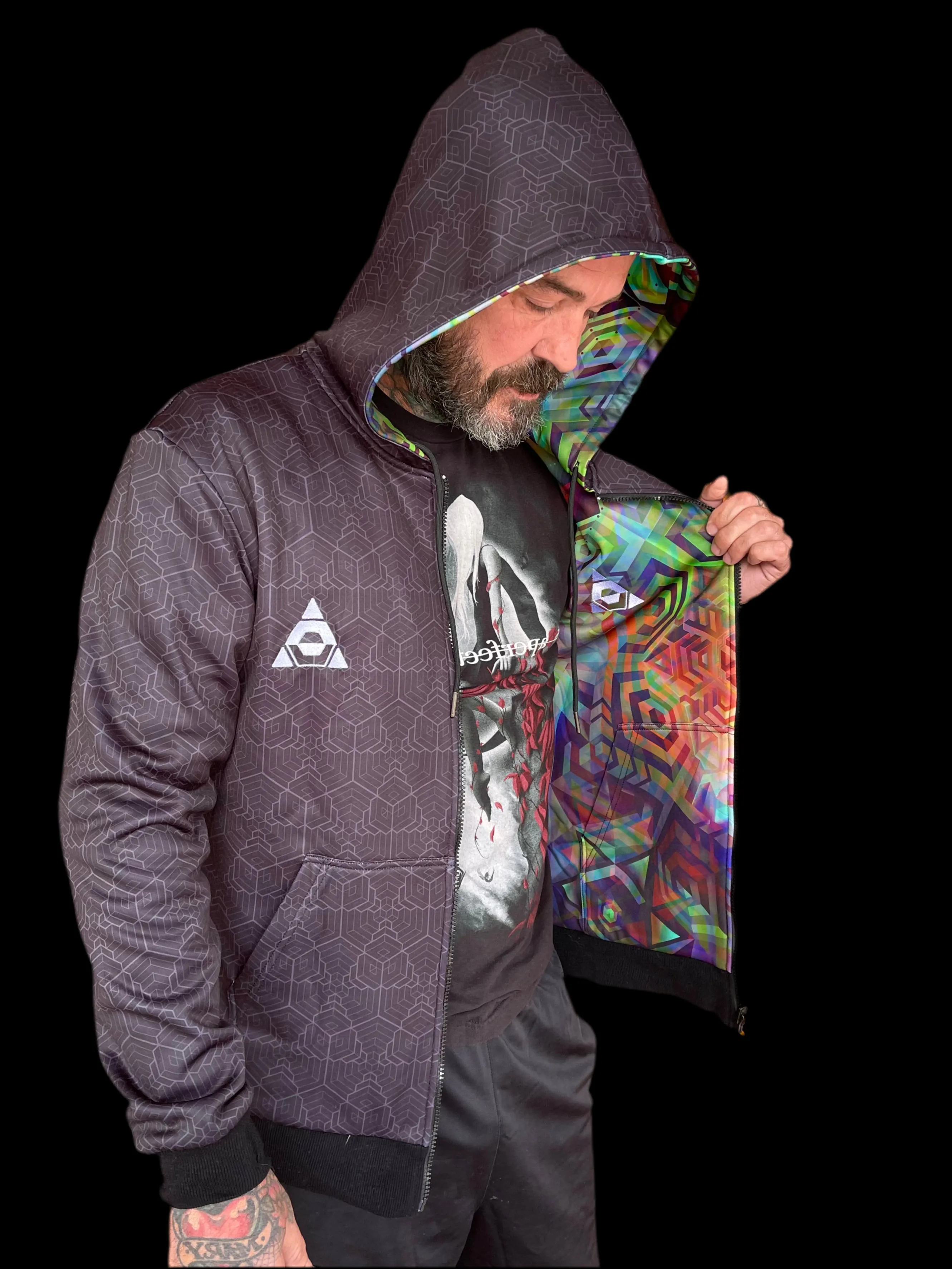 UNISEX CLOSED EYES REVERSIBLE ART ZIP UP HOODIE