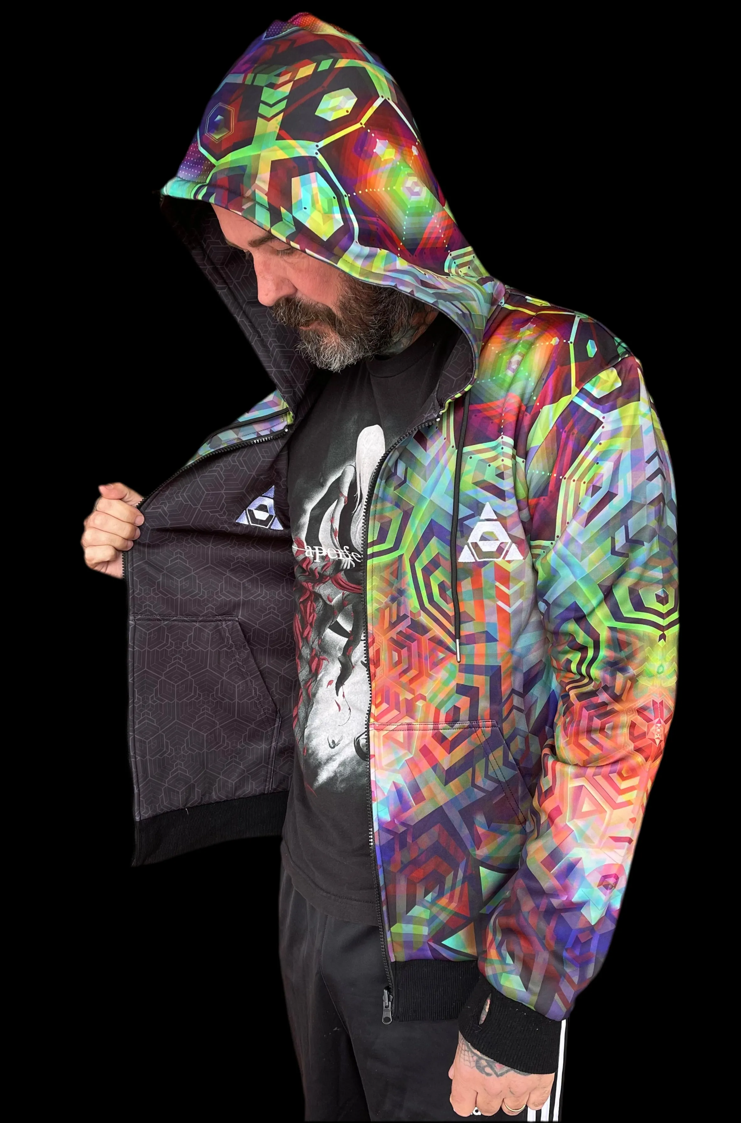 UNISEX CLOSED EYES REVERSIBLE ART ZIP UP HOODIE