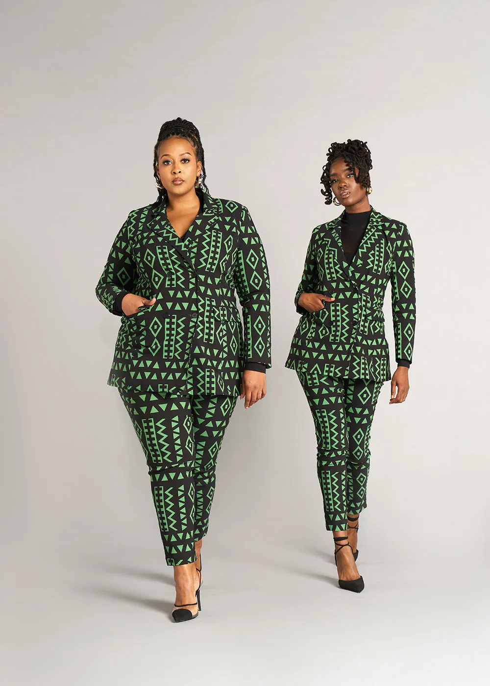 Uyai Women's African Print Stretch Blazer (Moss Black Geometric) - Clearance