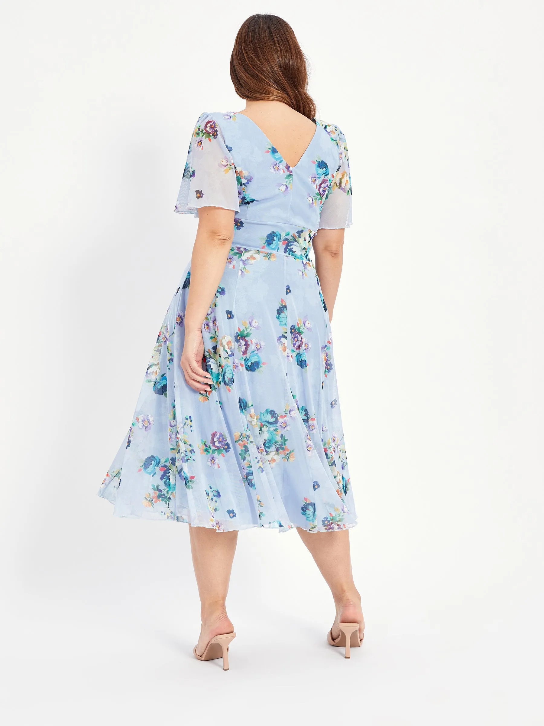 Victoria Light Blue Angel Sleeve Mesh Midi Dress