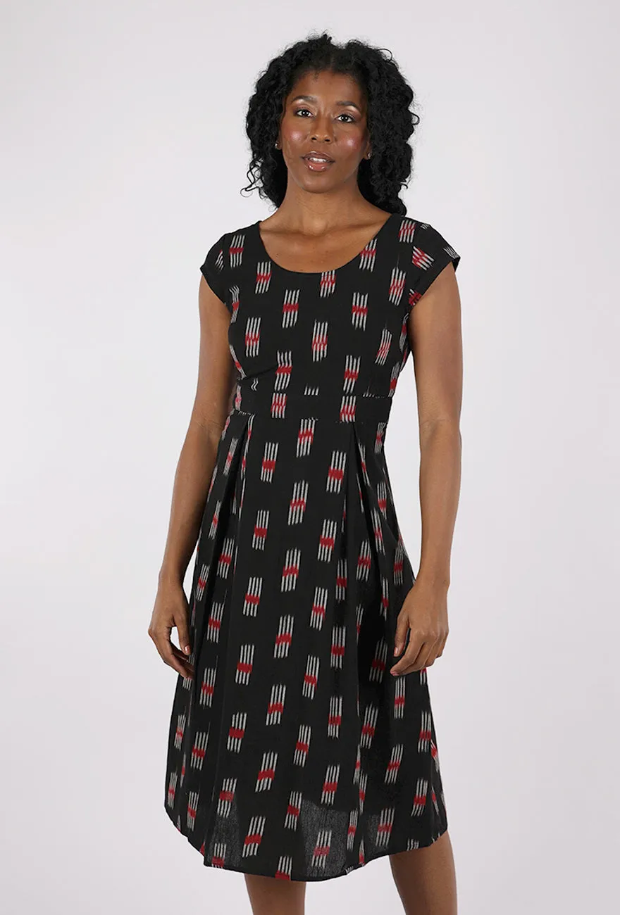 Vintage Pleat Dress, Black Ikat