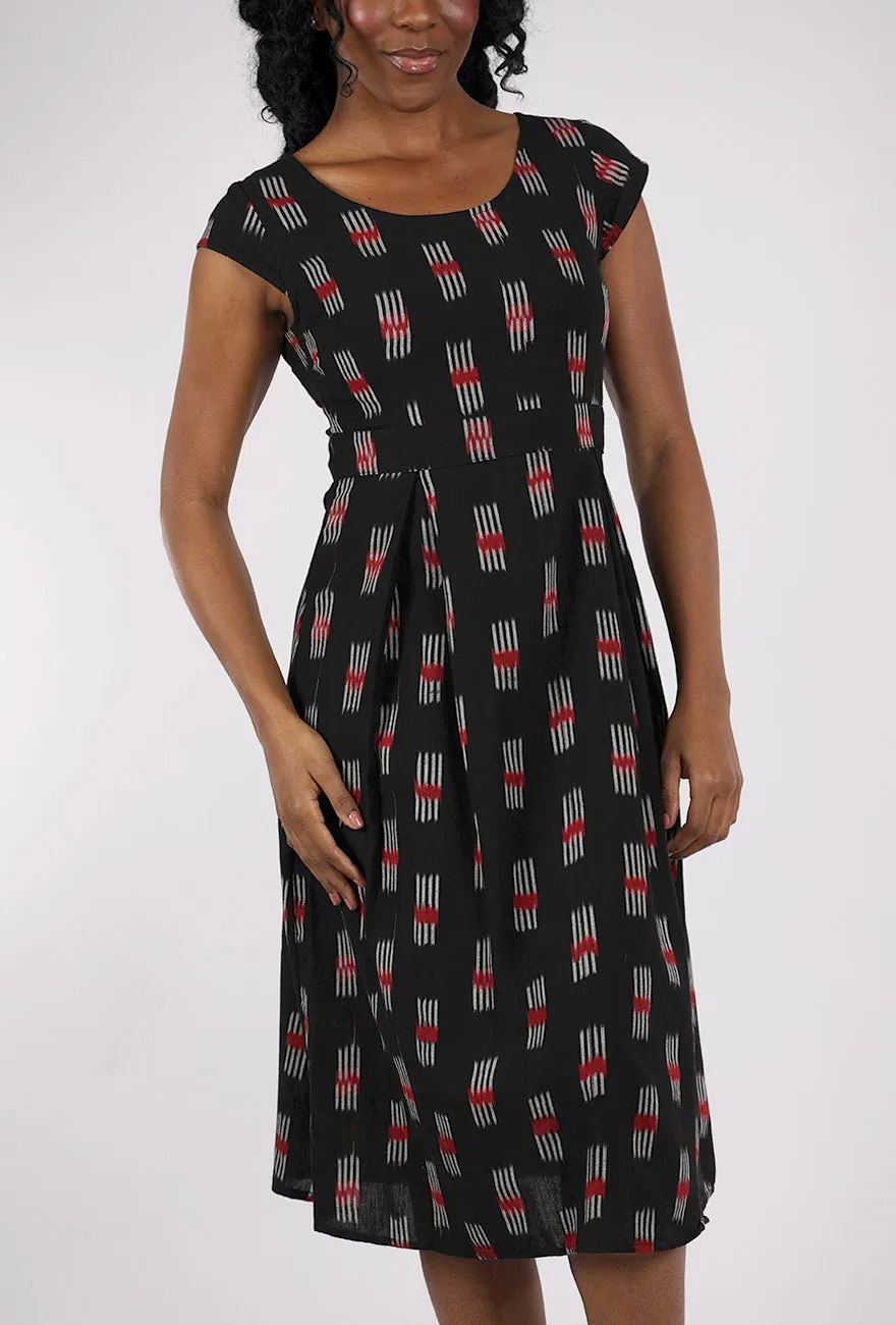 Vintage Pleat Dress, Black Ikat