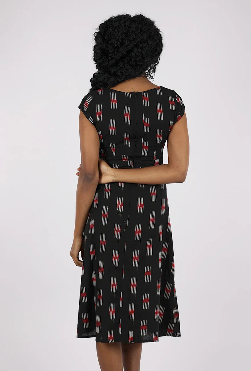 Vintage Pleat Dress, Black Ikat