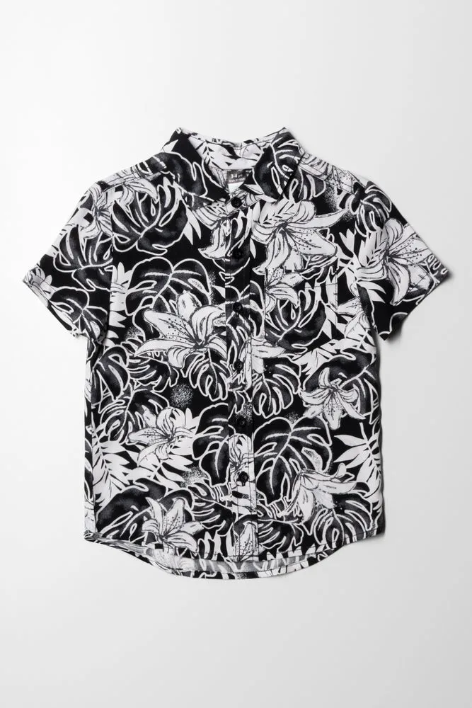 Viscose Resort Shirt Palms Black And White