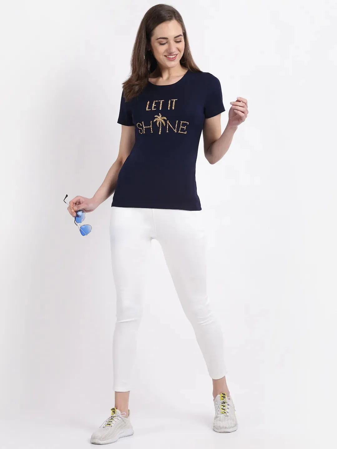 Women Alpha Printed Slim-Fit Cotton Blend T-Shirt