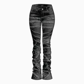 Women's Highwaist Fray Stacked Jeans Pant