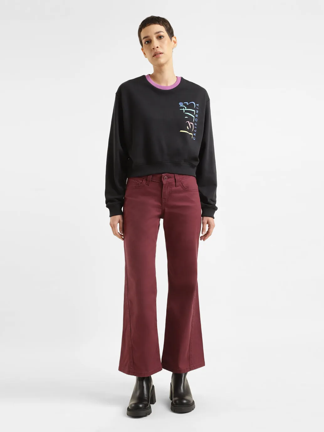 Women's Mid Rise Maroon Relaxed Fit Trousers