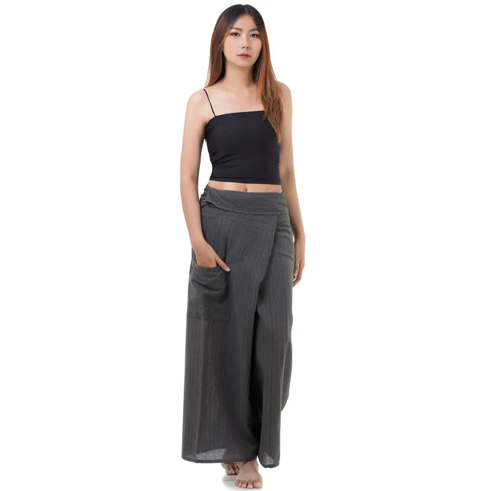 Women's Pinstripe Thai Fisherman Pants Black Sand