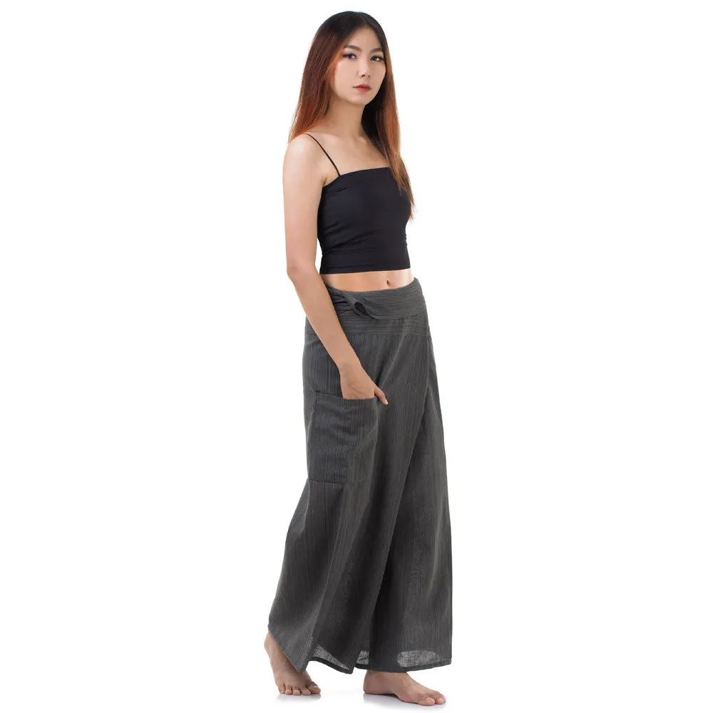 Women's Pinstripe Thai Fisherman Pants Black Sand