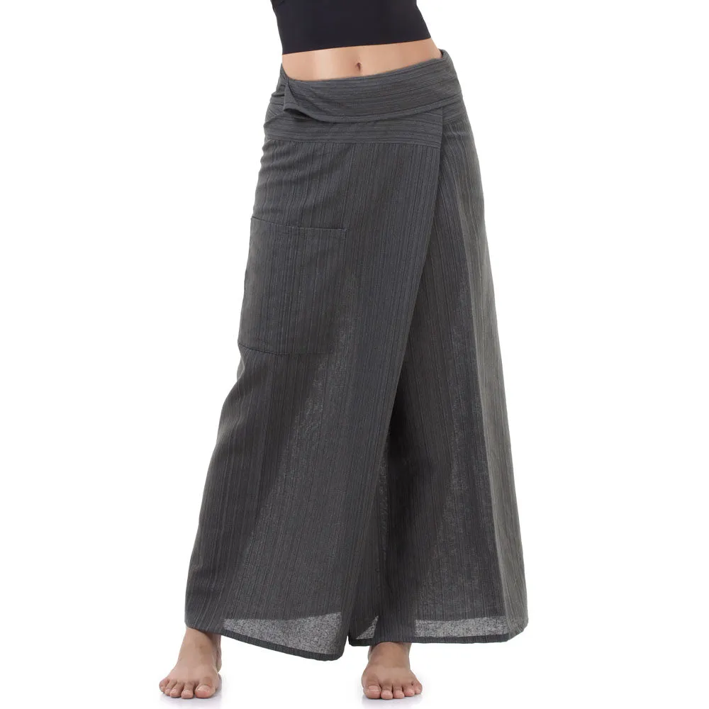 Women's Pinstripe Thai Fisherman Pants Black Sand