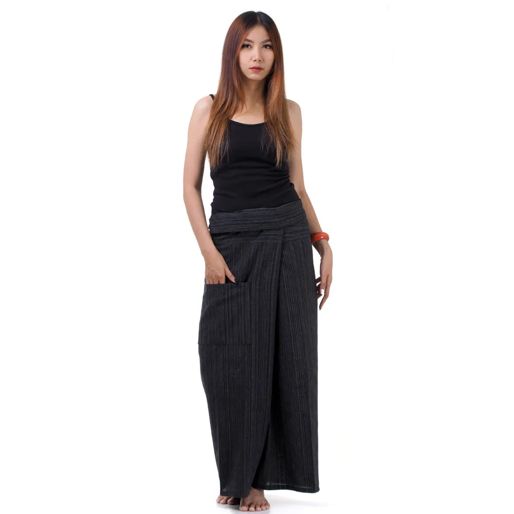 Women's Pinstripe Thai Fisherman Pants Black Sand