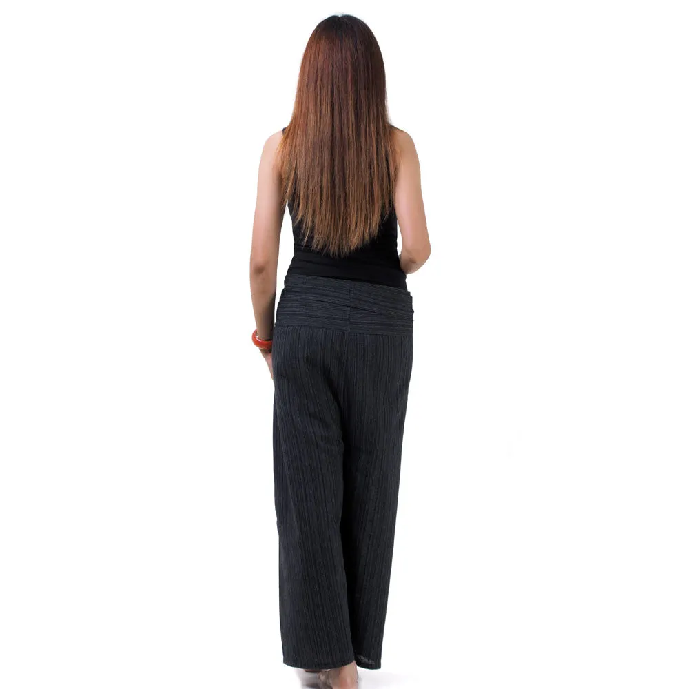 Women's Pinstripe Thai Fisherman Pants Black Sand