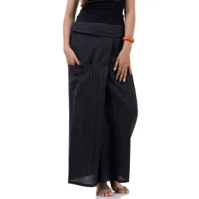 Women's Pinstripe Thai Fisherman Pants Black Sand