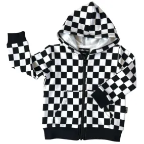 ZIP HOODIE- B W Check Bamboo French Terry